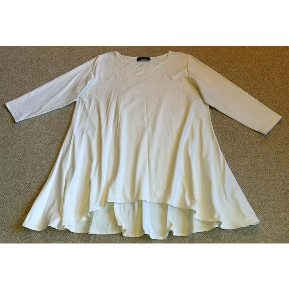 Womens Top-SYMPLI-off-white knit flowy hi-lo tunic lagenlook artsy capsule-M/L